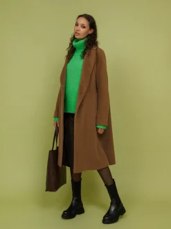 Manuela Conti Naisten Villakangastakki Baby Lama Kameli