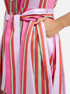 Milano Italy naisten mekko, DRESS 3/4 W BELT Moniväriraita