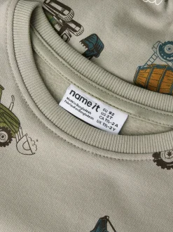 Name It lasten collegepaita, NMMBasil NMMBASIL LS NREG SWE BRU, kuosi vihreä