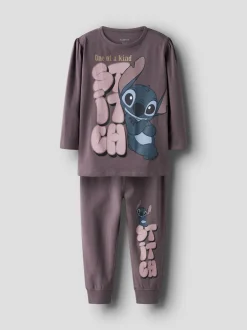 Name It lasten pyjama NMFOLINA STITCH LS NIGHTSET, tumma luumunpunainen