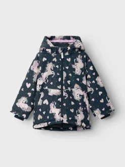 Name It lasten takki, NMFMAXI JACKET UNICORN HEART Tummansininen