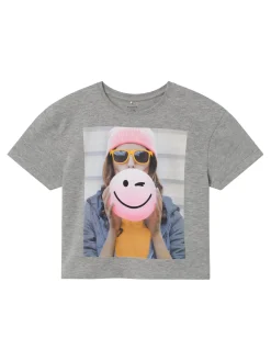 Name It lasten t-paita, NKFNOMA HAPPY SS BOXY TOP Vaaleanharmaa