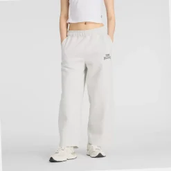 New Balance naisten collegehousut Linear Heritage Fleece Barrel Pant, vaaleanharmaa