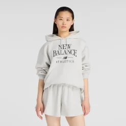 New Balance naisten huppari Linear Heritage Fleece Hoodie, vaaleanharmaa