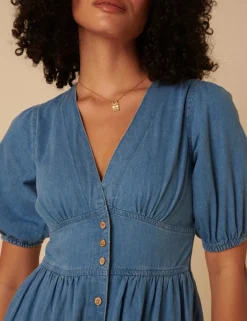 Nobody´s Child naisten mekko, DENIM SS STARLIGHT MIDI DRESS PLAIN Indigo