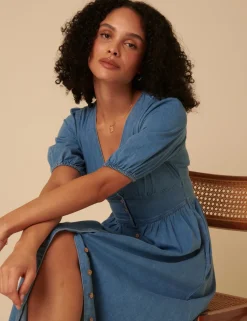 Nobody´s Child naisten mekko, DENIM SS STARLIGHT MIDI DRESS PLAIN Indigo