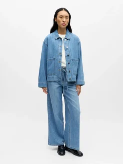 Object naisten farkkutakki OBJROSIE RE L/S Overshirt, Light Blue Denim