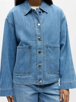 Object naisten farkkutakki OBJROSIE RE L/S Overshirt, Light Blue Denim