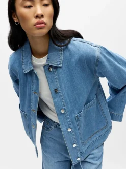 Object naisten farkkutakki OBJROSIE RE L/S Overshirt, Light Blue Denim