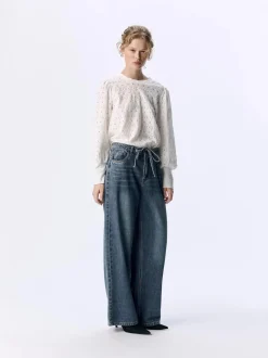 Object naisten farkut, OBJROSIE MW WIDE JEANS Medium Blue Denim