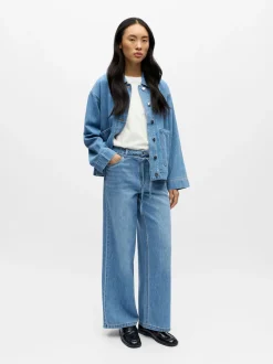 Object naisten farkut OBJROSIE MW WIDE Jeans, Light Blue Denim