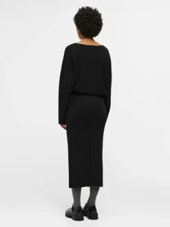 Object naisten hame, OBJREYNARD HW KNIT SKIRT Musta