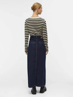 Object Naisten Neule, OBJESTER SLI L/S KNIT PULLOVER NOOS Raidallinen Musta