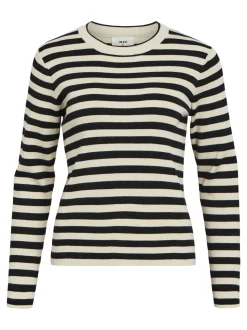 Object Naisten Neule, OBJESTER SLI L/S KNIT PULLOVER NOOS Raidallinen Musta