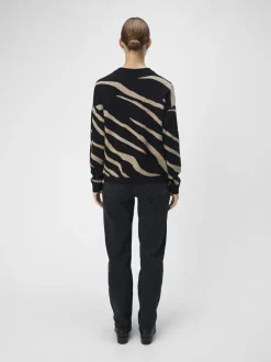 Object Naisten Neule, OBJRAY LO L/S KNIT PULLOVER AOP NOOS Musta Kuosi