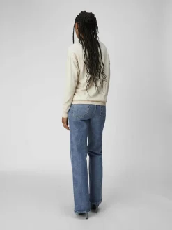 Object Naisten Neule, OBJTHESS L/S V-NECK KNIT PULLOVER NOOS Luonnonvalkoinen