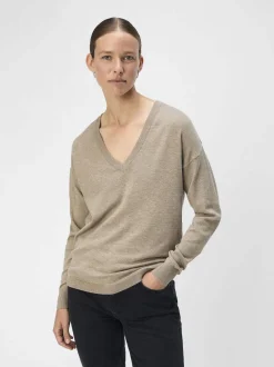 Object Naisten Neule, OBJTHESS L/S V-NECK KNIT PULLOVER NOOS Vaalea Beige
