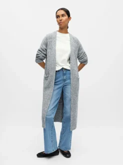 Object naisten neuletakki, OBJMILU LS LO LONG KNIT CARDIGAN Medium Grey Melange