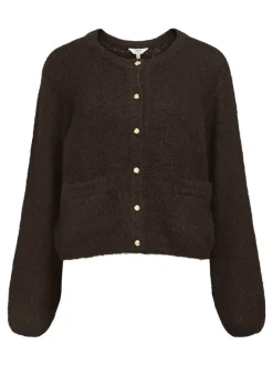 Object naisten neuletakki, OBJSAGGIA RE L/S KNIT CARDIGAN Seal Brown