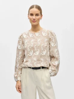 Object naisten pusero OBJMYA RE L/S Top, Humus Cloud dancer