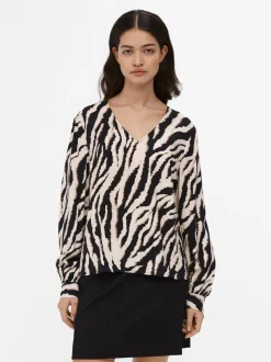 Object naisten pusero, OBJJACIRA L/S V-NECK TOP Beige Kuosi