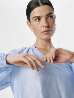 Object naisten pusero, OBJHEIDI L/S LO V-NECK TOP Cornflower Blue