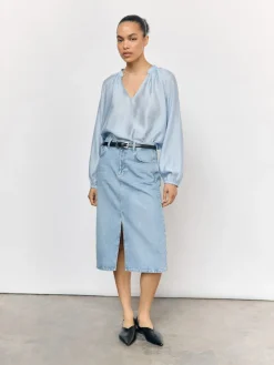 Object naisten pusero, OBJHEIDI L/S LO V-NECK TOP Cornflower Blue