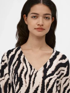 Object naisten pusero, OBJJACIRA L/S V-NECK TOP Beige Kuosi