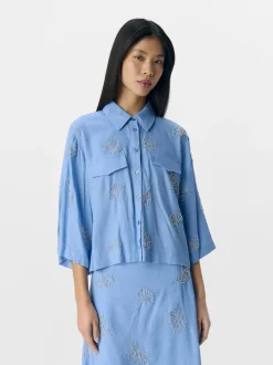 Object naisten pusero, OBJMIKA RE S/S CROPPED SHIRT CC2 SS Cornflower Blue