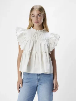 Object naisten toppi, OBJHOPE S/L TOP REP White Sand