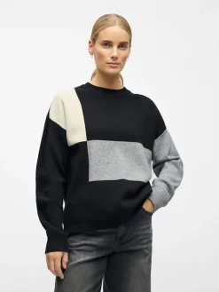 OBJRAY LO L/S KNIT PULLOVER AOP NOOS Black