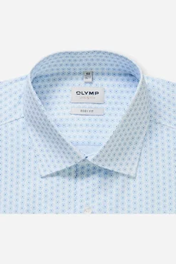 Olymp kauluspaita +Hiha Level 5 Body Fit Microprint, valkopohjainen kuosi