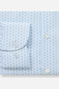 Olymp kauluspaita +Hiha Level 5 Body Fit Microprint, valkopohjainen kuosi