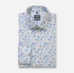 Olymp kauluspaita +Hiha Luxor Modern Fit Floral Print, valkopohjainen kuosi
