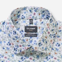Olymp kauluspaita +Hiha Luxor Modern Fit Floral Print, valkopohjainen kuosi