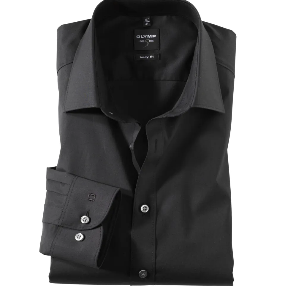 Olymp Level Five Kauluspaita, Body Fit Musta