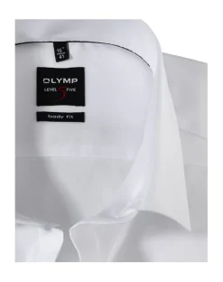 Olymp Level Five Kauluspaita, Body Fit Tuplamansetti + hiha Valkoinen