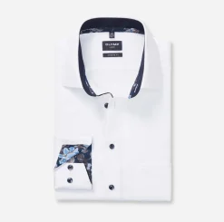 Olymp miesten kauluspaita, 042 LUXOR MODERN FIT CONTRAST WOVEN Valkoinen