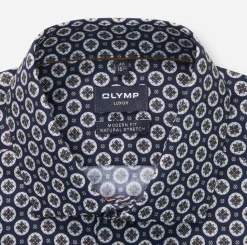Olymp miesten kauluspaita, 042 LUXOR MODERN FIT MICRO PRINT Sininen Kuosi
