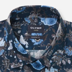 Olymp miesten kauluspaita, 042 LUXOR MODERN FIT FLORAL PRINT Sininen Kuosi