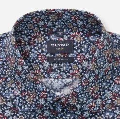 Olymp miesten kauluspaita, 042 LUXOR MODERN FIT FLORAL PRINT Tummansininen