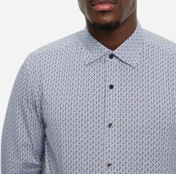 Olymp miesten kauluspaita, 097 24/7 - LEVEL 5 JERSEY BODY FIT Valkopohjainen Kuosi