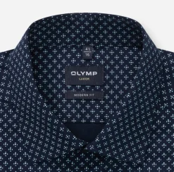 Olymp miesten kauluspaita, 042 LUXOR MODERN FIT MICROPRINT Tummansininen