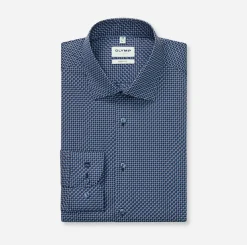 Olymp miesten kauluspaita, 051 LEVEL 5 BODY FIT STRECH MICROPRINT Tummansininen