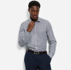 Olymp miesten kauluspaita, 051 LEVEL 5 BODY FIT COTTON PRINT Sininen Kuosi