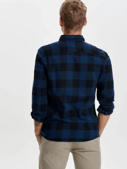 Only & Sons Ruudullinen Kauluspaita Sininen Ruutu