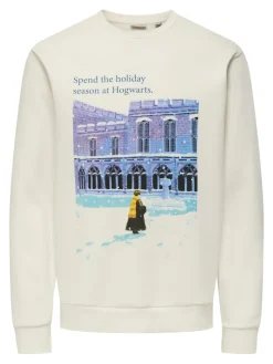 Only and Sons miesten collegepaita ONSXMAS REG CREW HP, Cloud Dancer