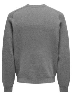 Only and Sons Miesten Collegepaita, Pin Reg Crew Neck Knit Nos Medium Grey Melange