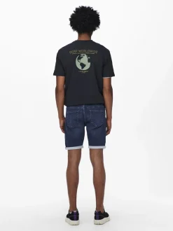 Only and Sons Miesten Farkkushortsit PLY LIFE REG BLUE JOG Indigo