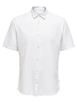 Only and Sons Miesten Kauluspaita ONSCAIDEN SS SOLID LINEN Valkoinen
